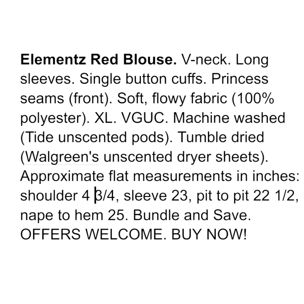 Elementz Red Blouse V-neck XL - Picture 8 of 8